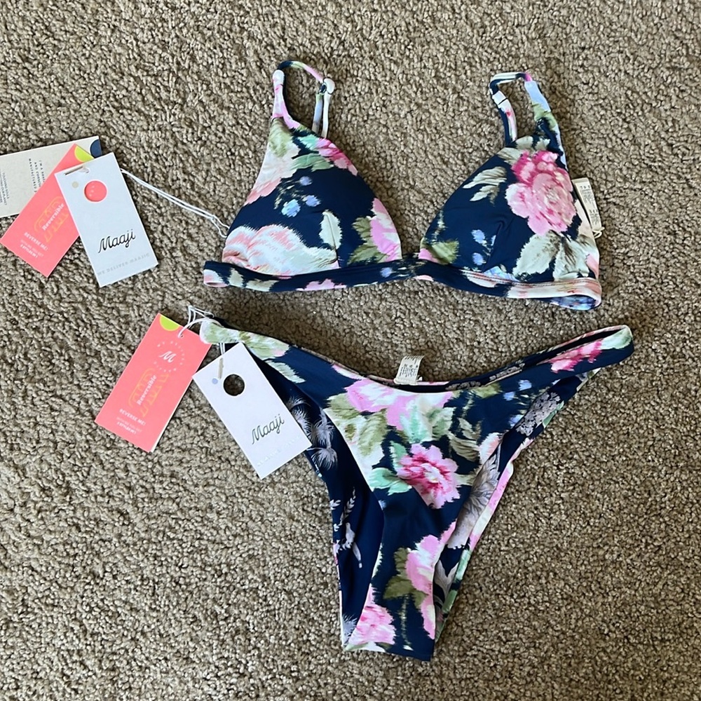 Maaji Reversible Blue Floral Triangle Bikini, NWT